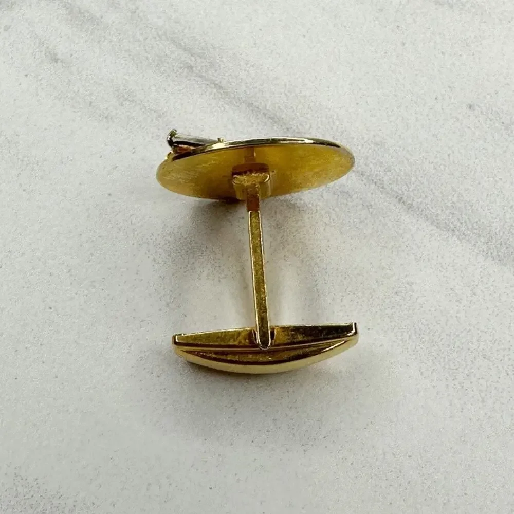 Vintage 1961 Pat 2974381 Rhinestone Gold Tone Oval Cufflink Single ✨
